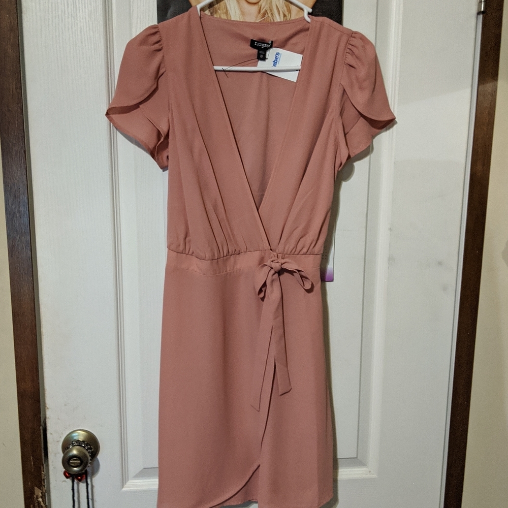 Express Pink Short Sleeve Side Tie Wrap Spring Summer Mini Work Party Dress Xs